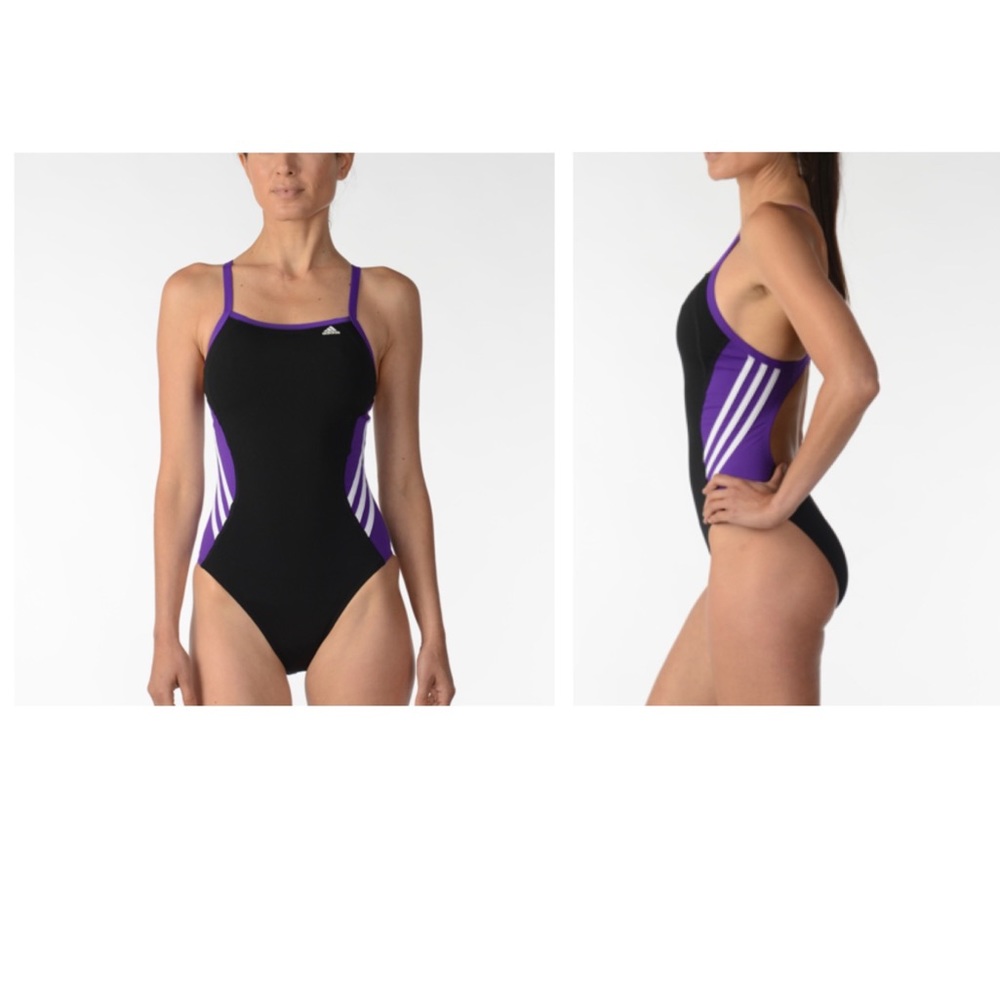 Adidas Black & Purple Solid Splice One-Piece Size 36